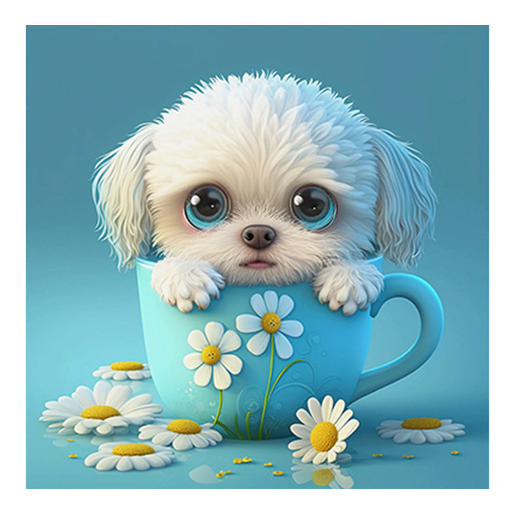Diamond Painting - Full Round - Light Blue Potted Zodiac Dog (30*30CM)