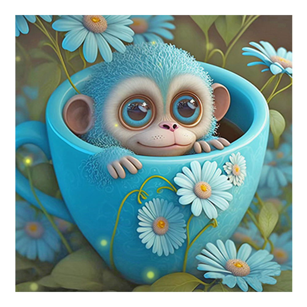 Diamond Painting - Full Round - Light Blue Potted Zodiac Monkey (30*30CM)
