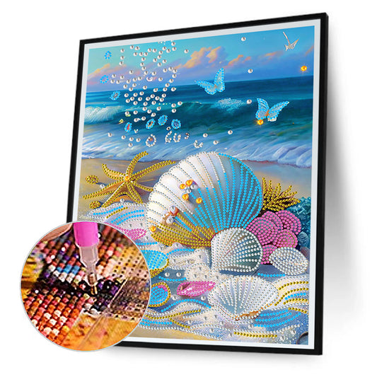 Diamond Painting - Partial Special Shaped - dreamy seaside beach shells (30*40CM)