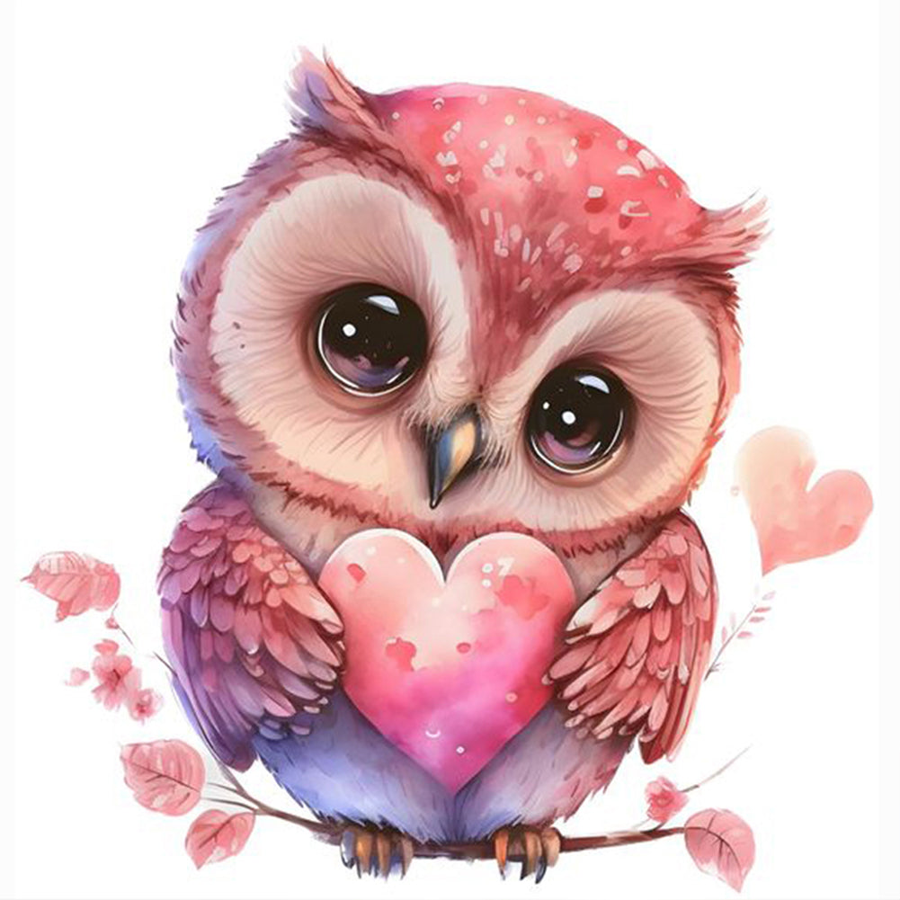 Diamond Painting - Full Round - pink flower owl (30*30CM)
