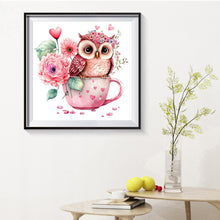 Load image into Gallery viewer, Diamond Painting - Full Round - pink flower owl (30*30CM)
