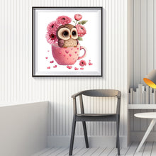Load image into Gallery viewer, Diamond Painting - Full Round - pink flower owl (30*30CM)
