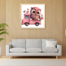 Load image into Gallery viewer, Diamond Painting - Full Round - pink flower owl (30*30CM)
