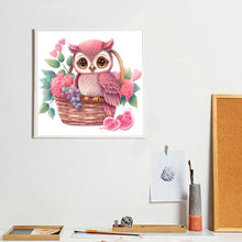 Load image into Gallery viewer, Diamond Painting - Full Round - pink flower owl (30*30CM)
