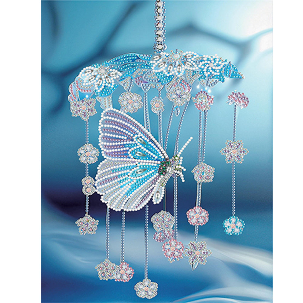 Diamond Painting - Partial Special Shaped - Blue Butterfly Small Fresh Wind Chime (30*40CM)