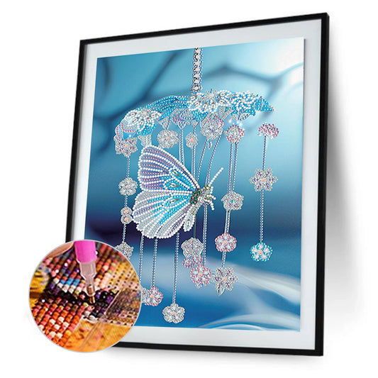 Diamond Painting - Partial Special Shaped - Blue Butterfly Small Fresh Wind Chime (30*40CM)