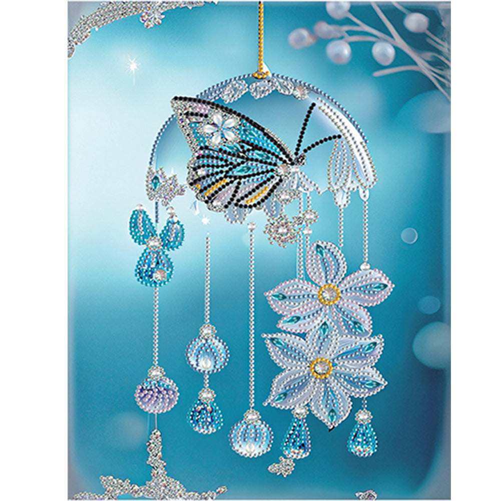 Diamond Painting - Partial Special Shaped - Blue Butterfly Small Fresh Wind Chime (30*40CM)