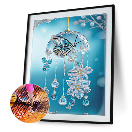Diamond Painting - Partial Special Shaped - Blue Butterfly Small Fresh Wind Chime (30*40CM)