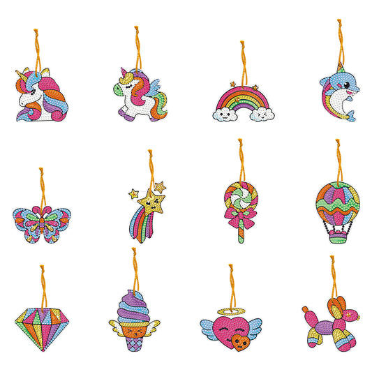 12pcs DIY Crystal Diamond Pendant Paint by Number Single-sided for Gift (GS217)