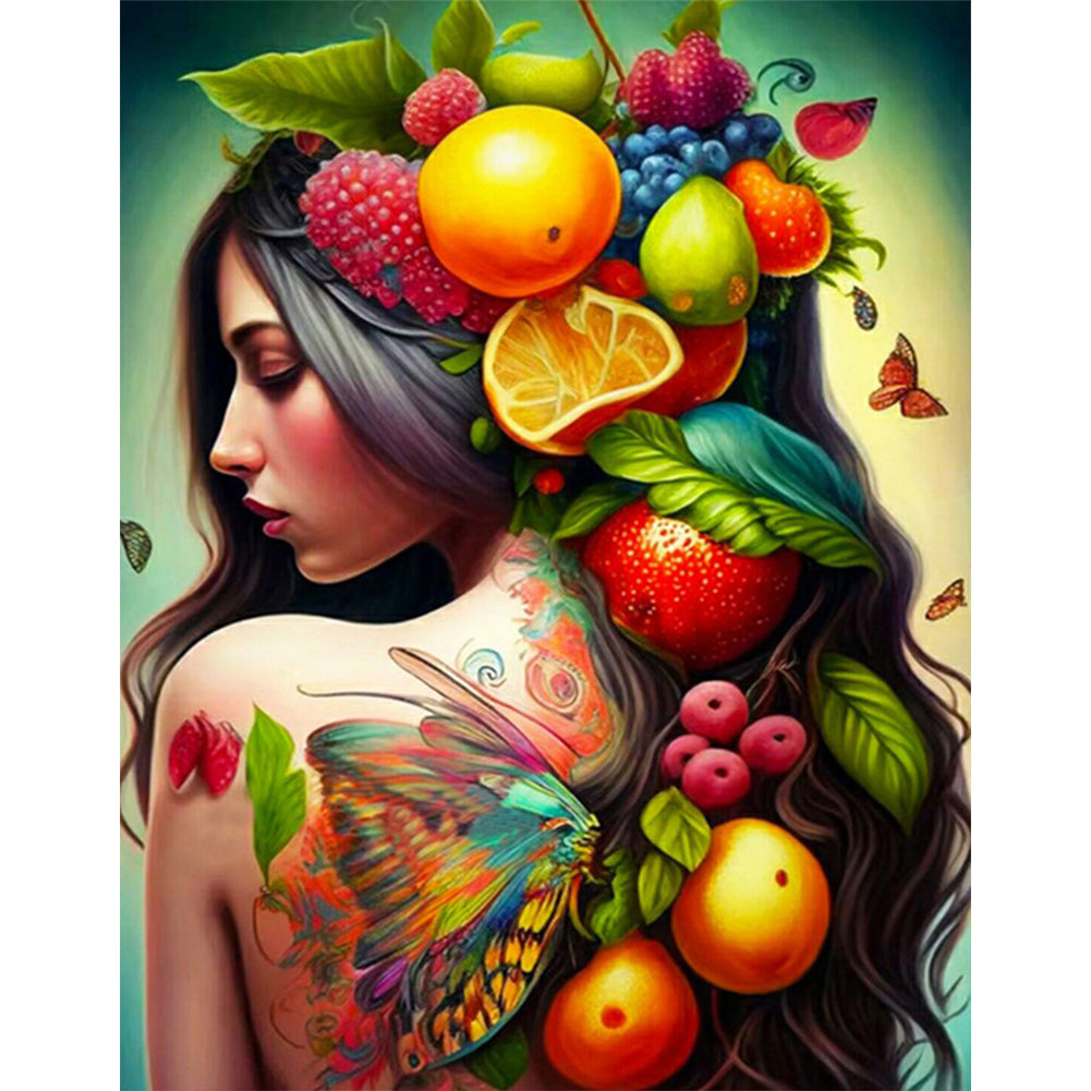 Diamond Painting - Full Round - personality girl flowers and birds back (30*40CM)