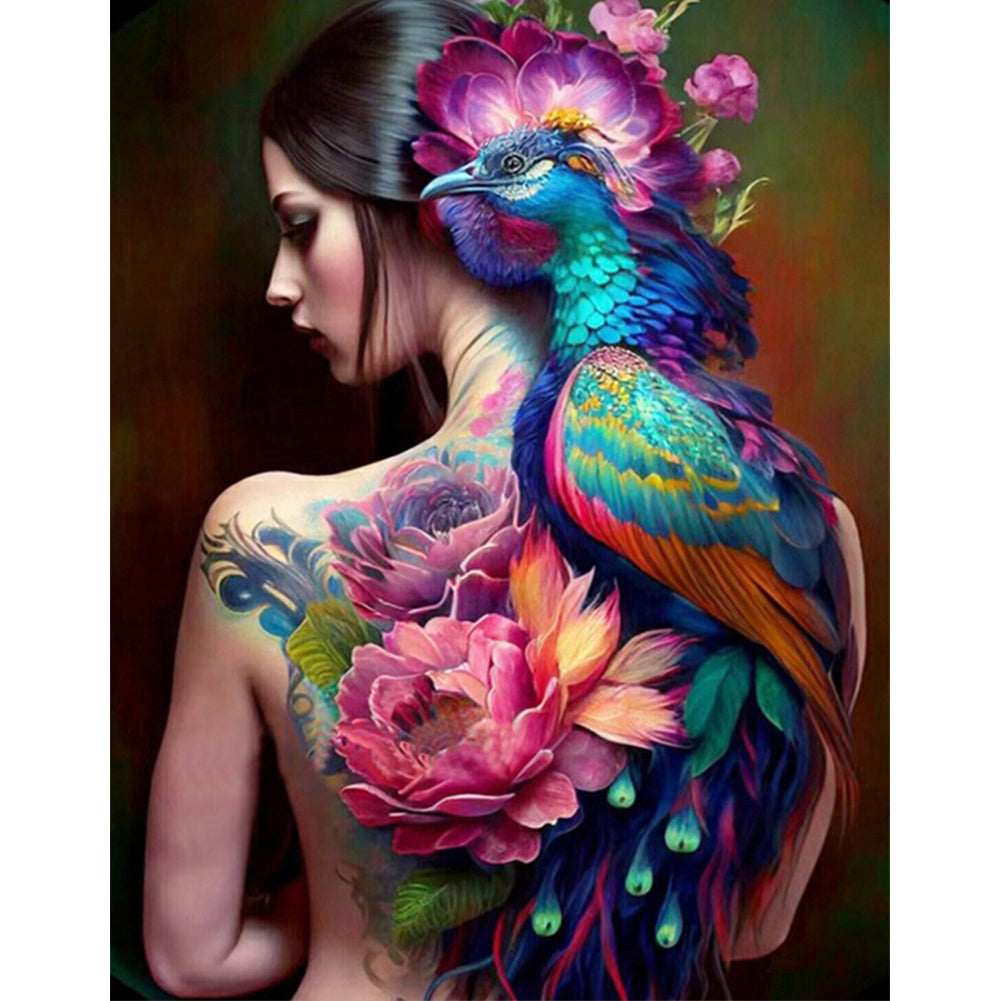 Diamond Painting - Full Round - personality girl flowers and birds back (30*40CM)