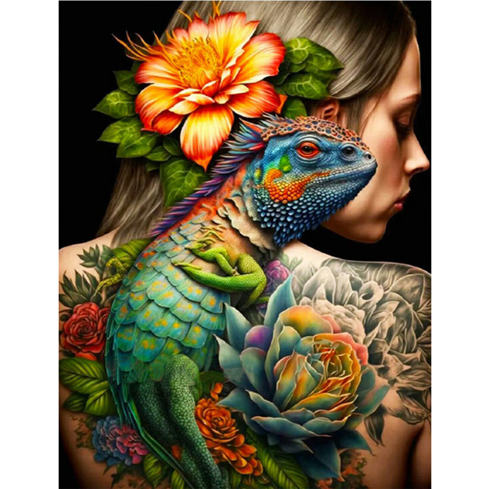 Diamond Painting - Full Round - personality girl flowers and birds back (30*40CM)