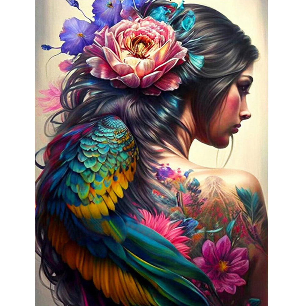 Diamond Painting - Full Round - personality girl flowers and birds back (30*40CM)
