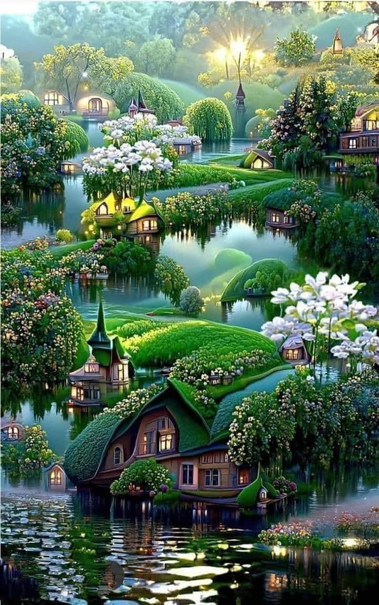 AB Diamond Painting - Full Round - Green House World (50*80cm)