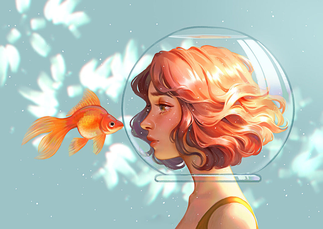 Diamond Painting - Full Round - Goldfish and Girl (50*30CM)