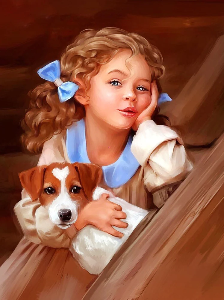 AB Diamond Painting - Full Round - Girl and Dog (50*70cm)