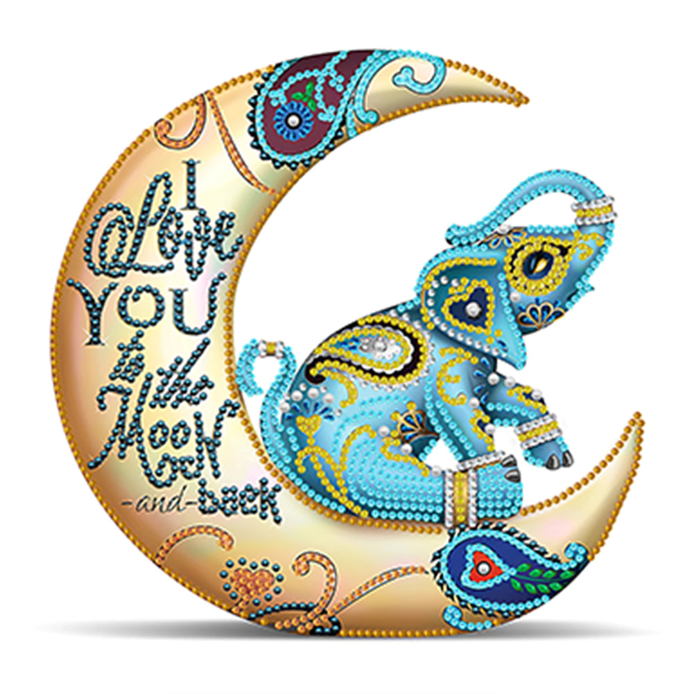 Diamond Painting - Partial Special Shaped - Crescent Moon Colorful Elephant (30*30CM)