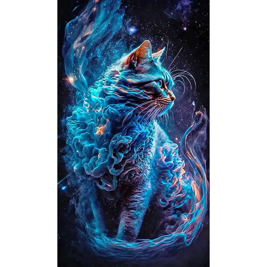 Diamond Painting - Full Round - blue starry smoke cat (40*70CM)