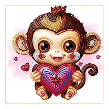 Load image into Gallery viewer, Diamond Painting - Partial Special Shaped - cartoon little monkey holding a heart (30*30CM)
