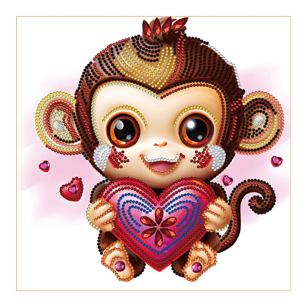 Diamond Painting - Partial Special Shaped - cartoon little monkey holding a heart (30*30CM)