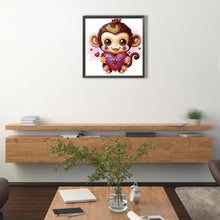 Load image into Gallery viewer, Diamond Painting - Partial Special Shaped - cartoon little monkey holding a heart (30*30CM)
