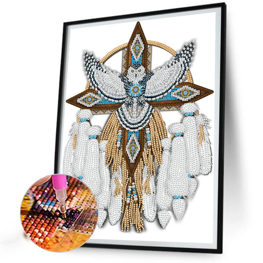 Diamond Painting - Partial Special Shaped - Snowy Owl Mandala Dreamcatcher (30*40CM)