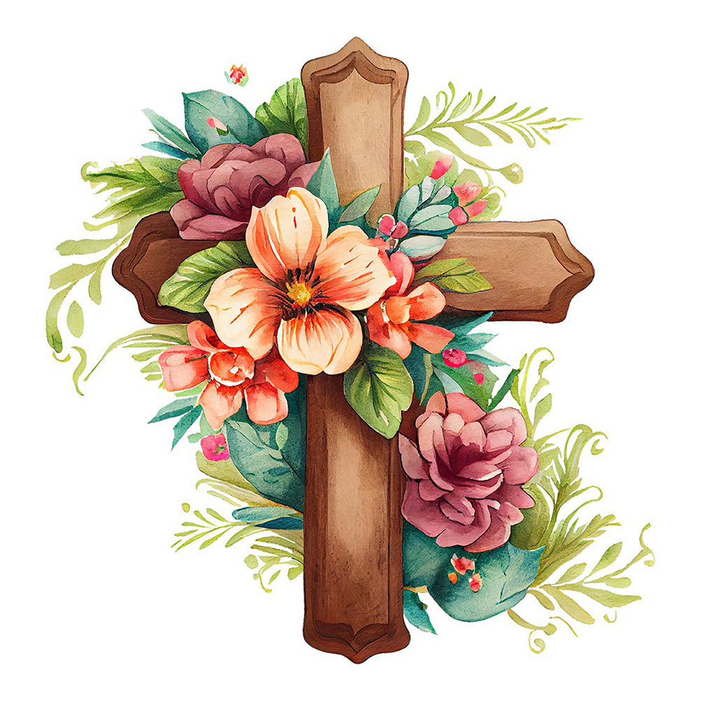 Diamond Painting - Full Round - wooden flower cross (30*30CM)