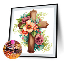 Load image into Gallery viewer, Diamond Painting - Full Round - wooden flower cross (30*30CM)

