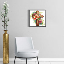 Load image into Gallery viewer, Diamond Painting - Full Round - wooden flower cross (30*30CM)
