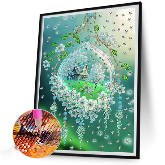Diamond Painting - Partial Special Shaped - green leaf water drop microcosm (30*40CM)