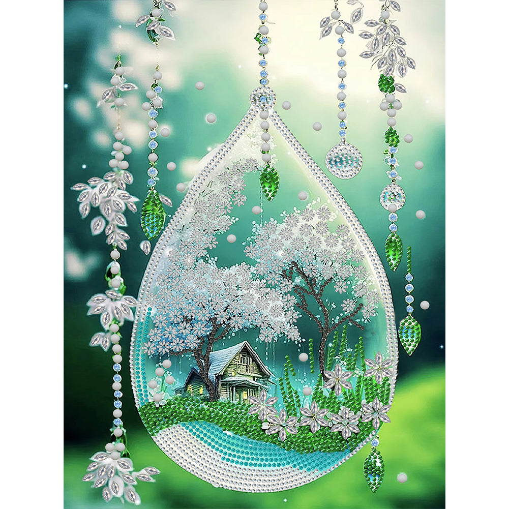 Diamond Painting - Partial Special Shaped - green leaf water drop microcosm (30*40CM)
