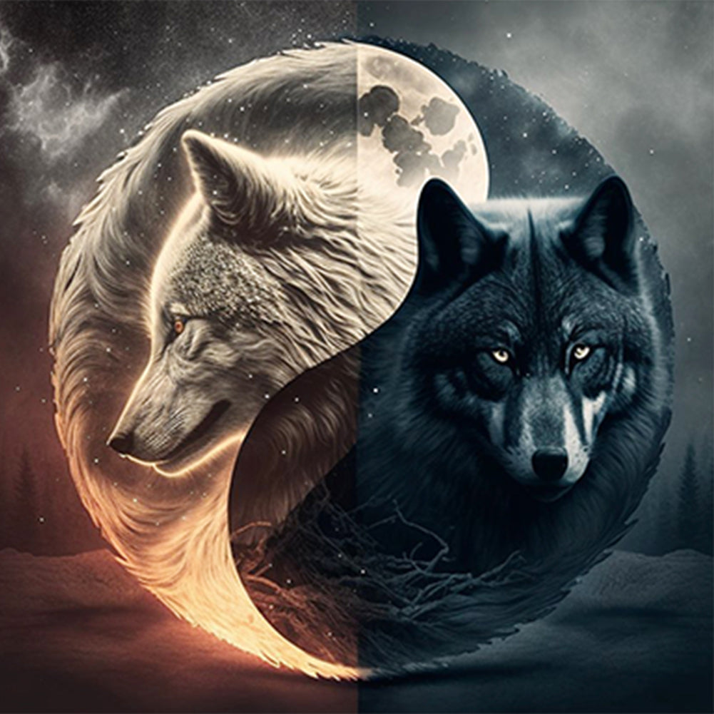 Diamond Painting - Full Round - wolf yin yang diagram (30*30CM)