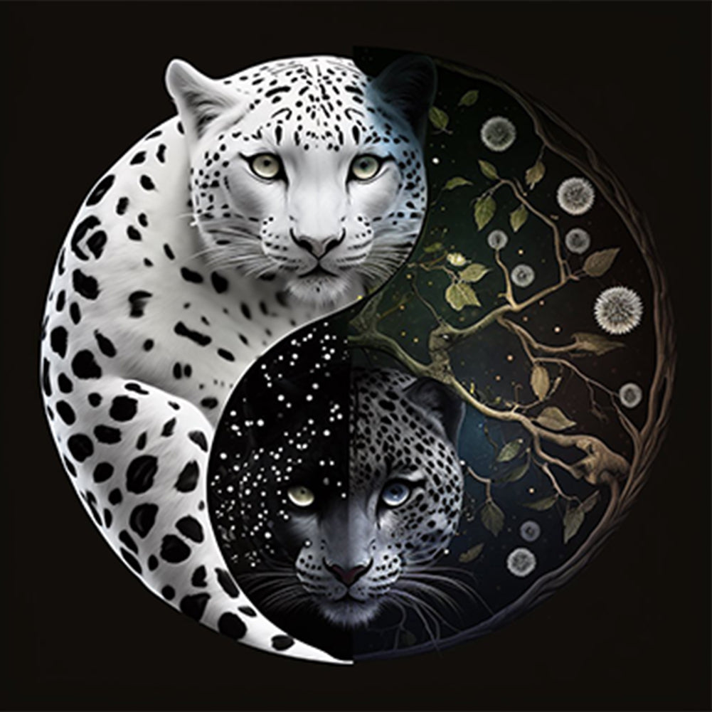 Diamond Painting - Full Round - Snow Leopard Yin Yang Diagram (30*30CM)