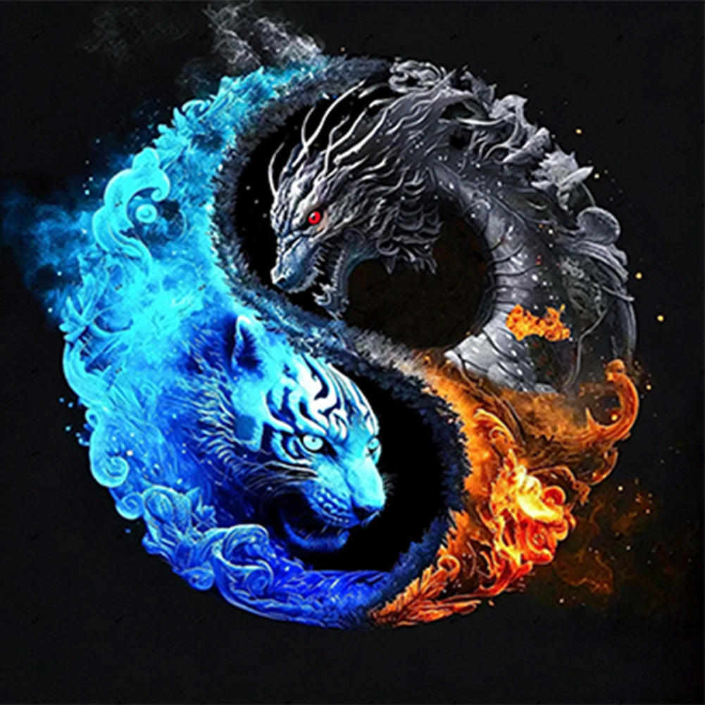 Diamond Painting - Full Round - Tiger and Dragon Yin Yang Illustration (30*30CM)