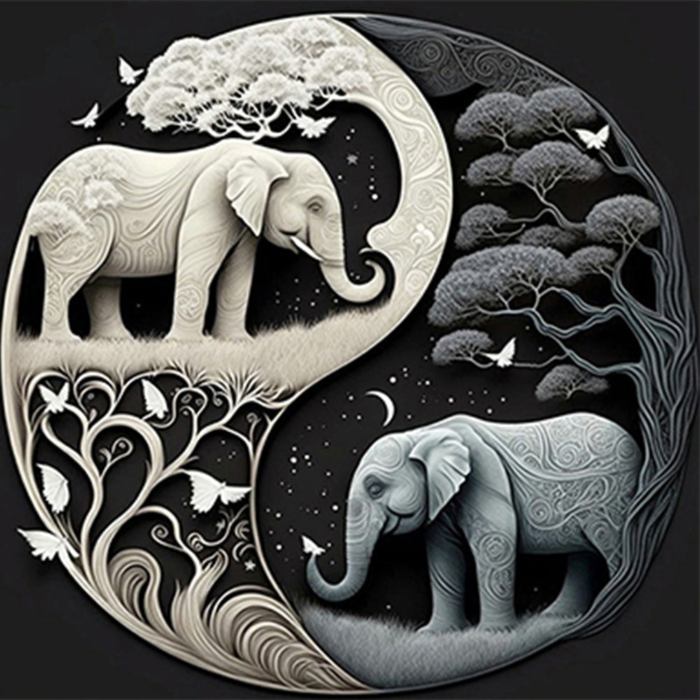 Diamond Painting - Full Round - Elephant Yin Yang Diagram (40*40CM)
