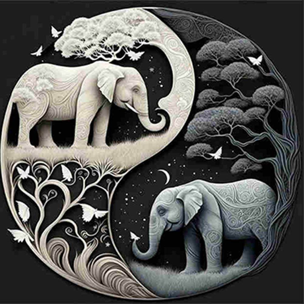 Diamond Painting - Full Square - Elephant Yin Yang Diagram (30*30CM)