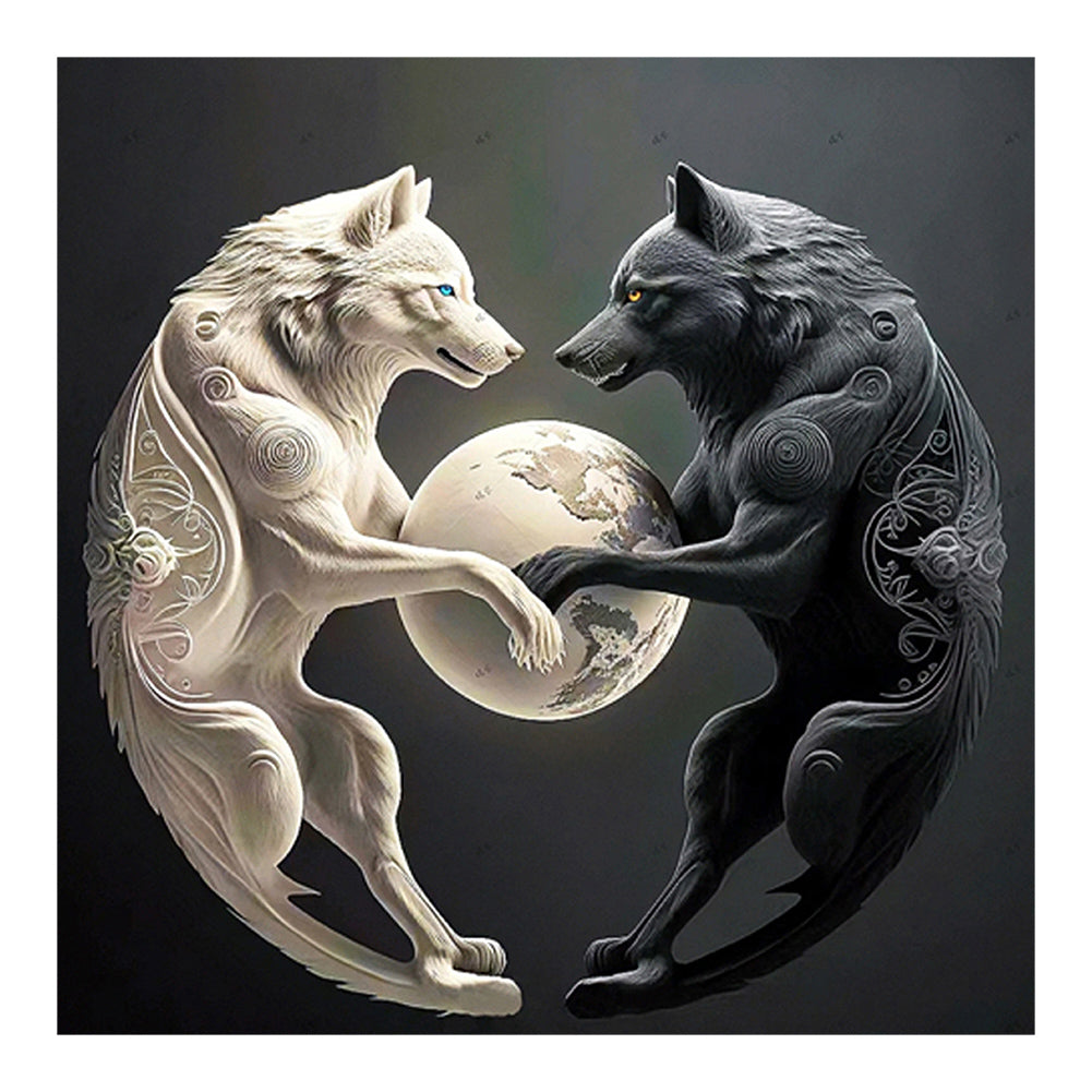 Diamond Painting - Full Round - wolf yin yang diagram (30*30CM)