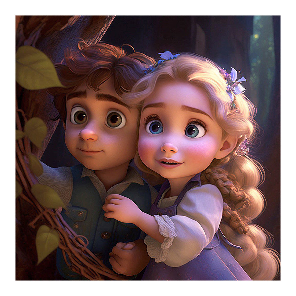 Diamond Painting - Full Round - Flynn and Princess Rapunzel Cartoon Version (30*30CM)