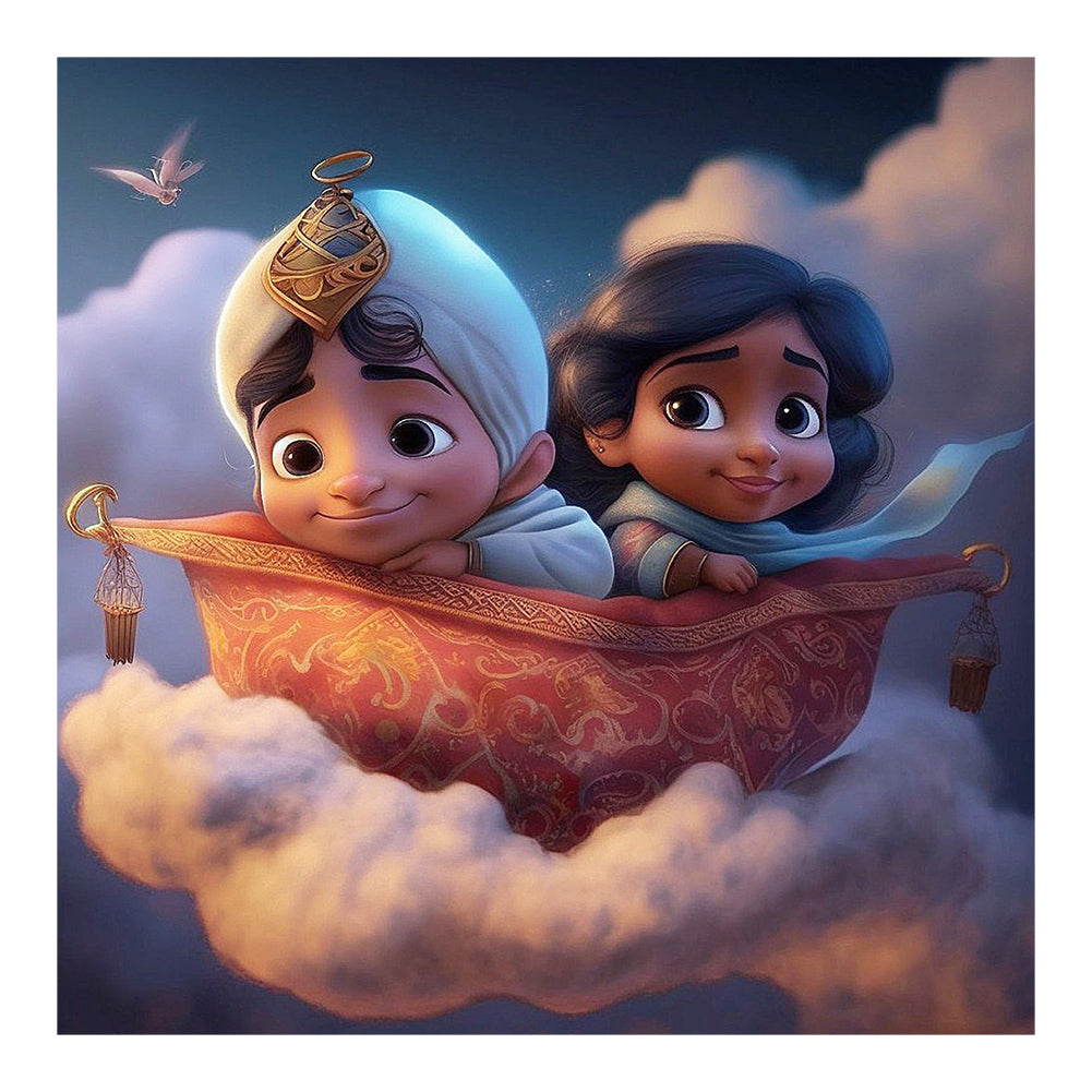 Diamond Painting - Full Round - Aladdin and Princess Jasmine cartoon version (30*30CM)