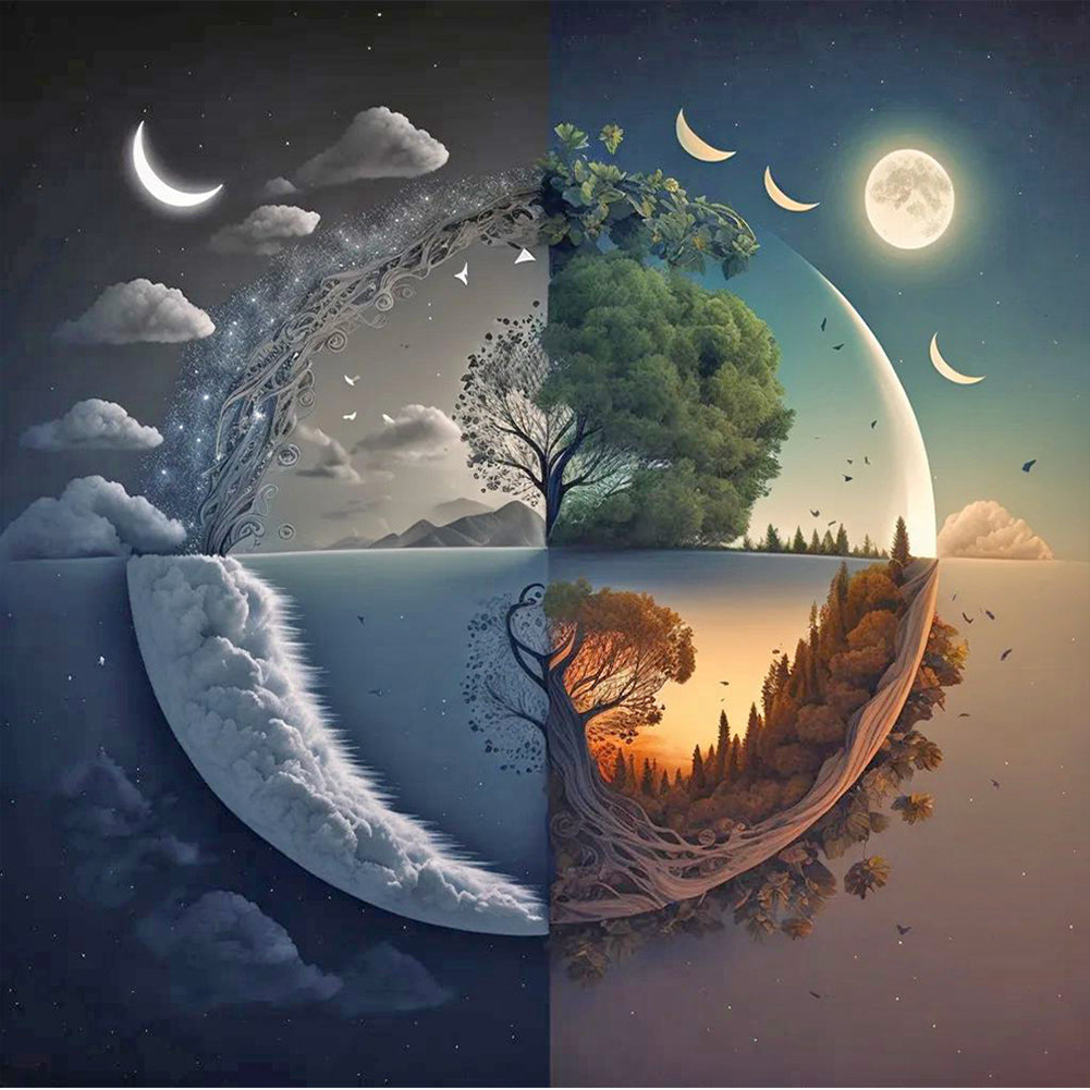 Diamond Painting - Full Round - Seasonal change chart of the sun and the moon (40*40CM)