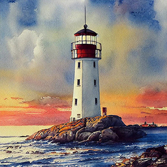 Diamond Painting - Full Round - cross sea lighthouse (30*30CM)