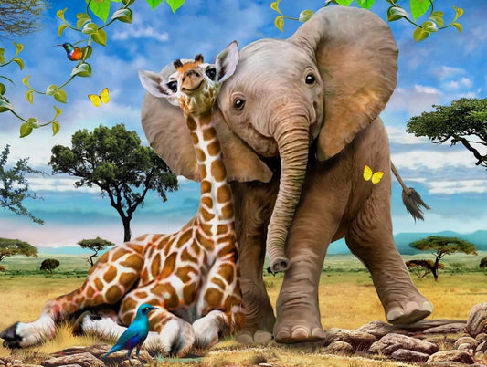 AB Diamond Painting - Full Round - Elephant and Giraffe (50*70cm)