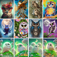 Load image into Gallery viewer, Diamond Painting - Full Round - owl with flowers (30*40CM)
