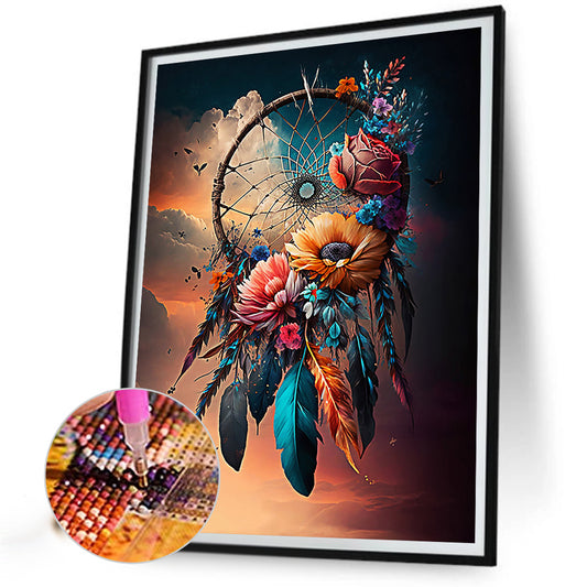 Diamond Painting - Full Round - dream catcher with flowers (30*40CM)