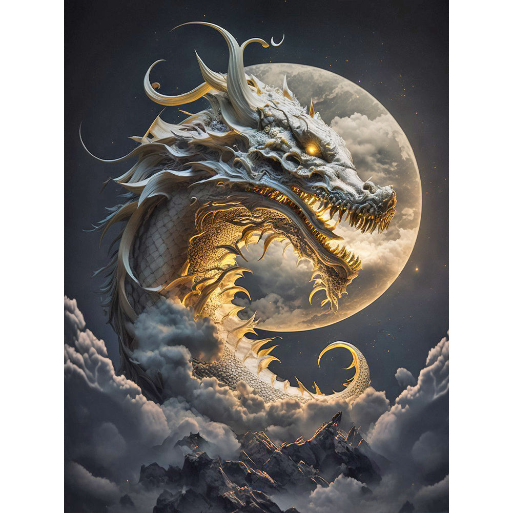 Diamond Painting - Full Round - Dragon Awakened by the Full Moon (30*40CM)