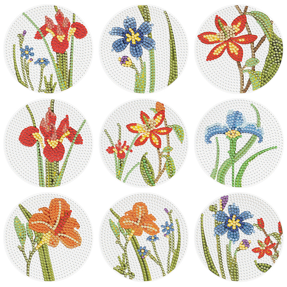 9pcs DIY Anti Slip Coasters Stackable Creative for Tabletop Protection (Flower)