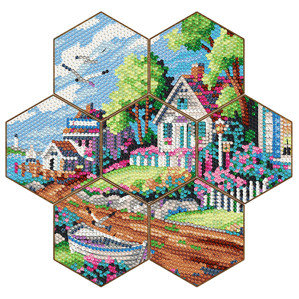 7pcs Cup Coasters Creative DIY Anti Slip Coasters Honeycomb Shape (BD705)