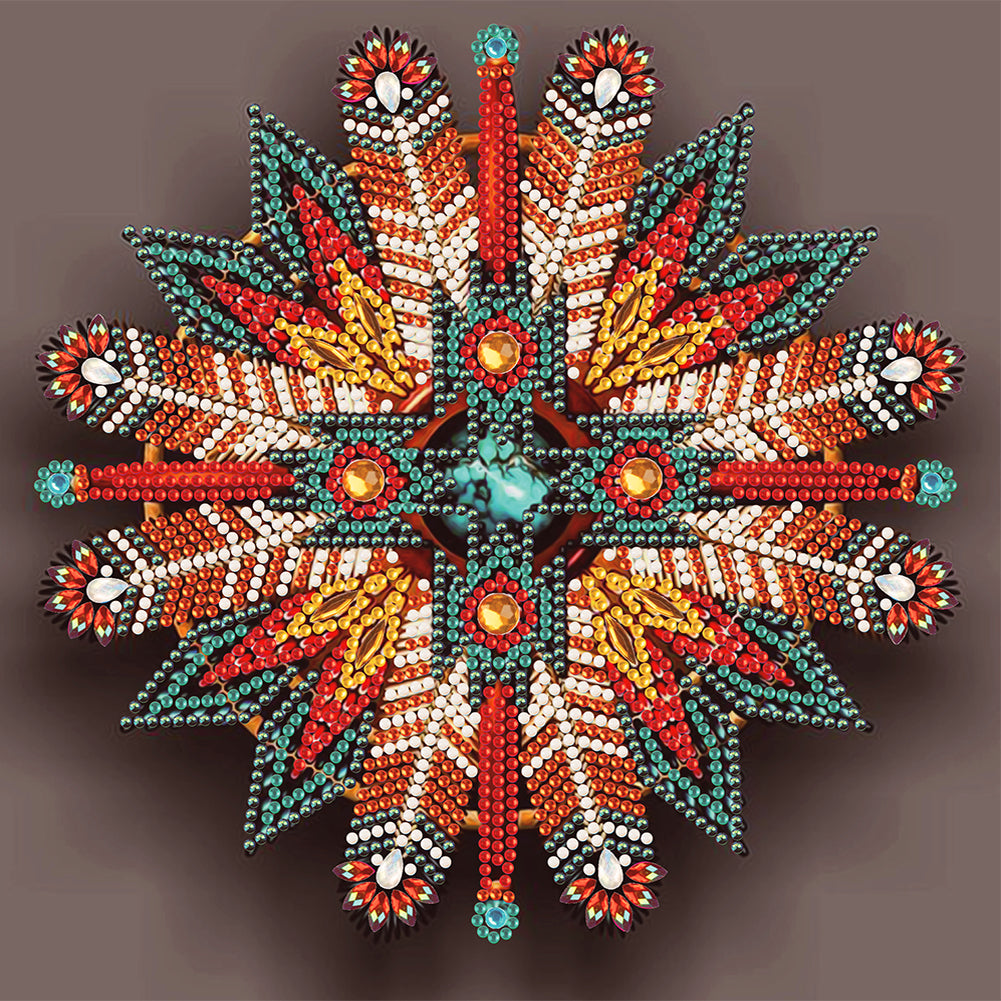 Diamond Painting - Partial Special Shaped - Feather Dreamcatcher Mandala (30*30CM)