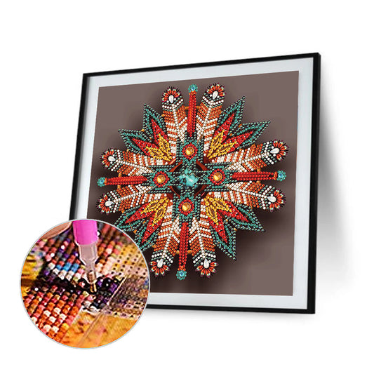 Diamond Painting - Partial Special Shaped - Feather Dreamcatcher Mandala (30*30CM)