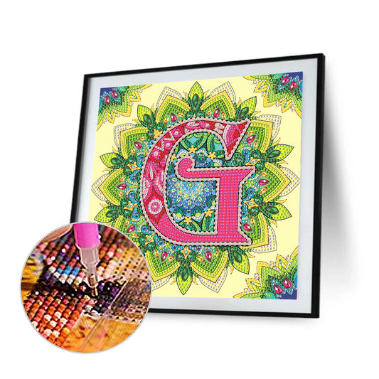 Diamond Painting - Partial Special Shaped - G letter mandala (30*30CM)